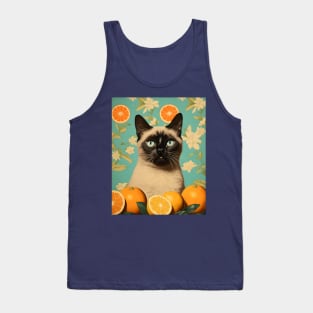 Retro Kitsch Siamese Cat and Citrus Fruit Collage Tank Top